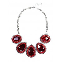 Ruby Red Crystal Encrusted Teardrop Statement Necklace